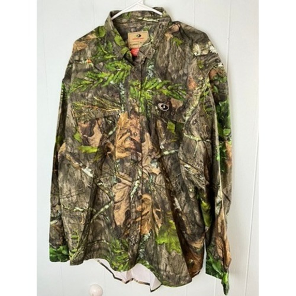 Mossy Oak Tibbee Technical Hunt Shirt Mens XL Camo Long Sleeve Vented Shirt
